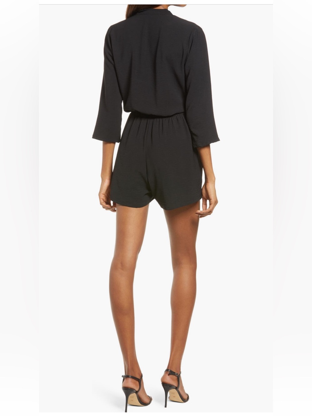 Fraiche by J Zip Front Romper long sleeve shorts short black collar large NWT - Picture 2 of 4